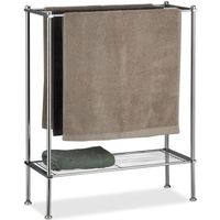 Relaxdays Porte-serviettes, chrome, 3 barres, surface rangement salle de bain, support serviettes, 79x64x26 cm, argent