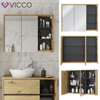 Miroir Vicco Armoire de salle de bain en chêne VIOVA Miroir de salle de bain 2 portes avec étagères