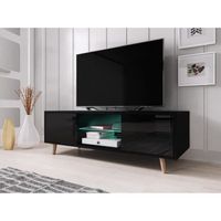 Meuble TV VIVALDI - SWEDEN - 140 cm - noir mat/brillant - LED - style scandinave