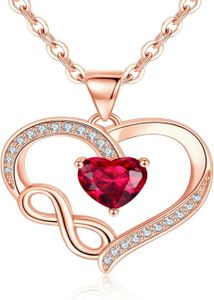 Collier Cœur Infini Tusuzik Argent 925 - Zircone Cubique 5A Blanc/Rouge - Cadeau Femme - 40+5cm
