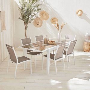 Ensemble table et chaise de jardin Salon de jardin table extensible - Orlando Taupe -