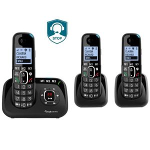 Philips D4053W/FR Téléphone fixe sans fil Trio 3 combinés avec