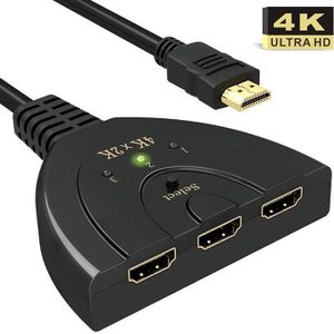 Lampe vidéoprojecteur HDMI Switch 4k, GANA Switch HDMI Sélecteur 3-Port Switcher HDMI Splitter, Câble Commutateur Hdmi Prend en Charge 4K/1080P/3D Pour Xb