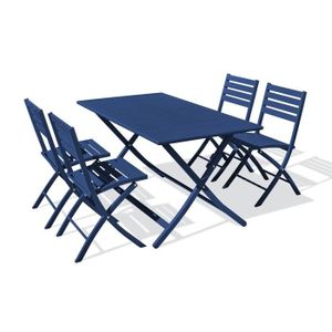 Ensemble table et chaise de jardin Ensemble repas de jardin 4 places en aluminium bleu marine