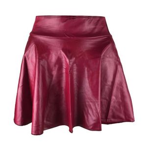 JUPE Jupe en cuir de mode pour dames jupe plissée taille haute base décontractée solide rouge92