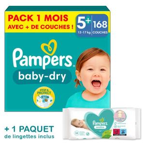 COUCHE Couche Pampers Baby-Dry Taille 5+ - Pack 1 mois 168 Couches