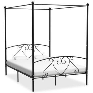 STRUCTURE DE LIT Kawoo Cadre de lit à baldaquin Noir Métal 160 x 200 cm