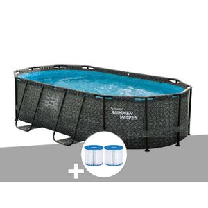 PISCINE Kit piscine tubulaire Summer Waves Active Frame Pool ovale effet chevron 4,24 x 2,50 x 1,00 m + 6 cartouches de filtration