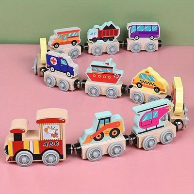 Wondertoys – Lot De 27 Trains Magnétiques En Bois Avec Lettres De L’alphabet – Jouet éducatif Compatible Avec Autres Pistes