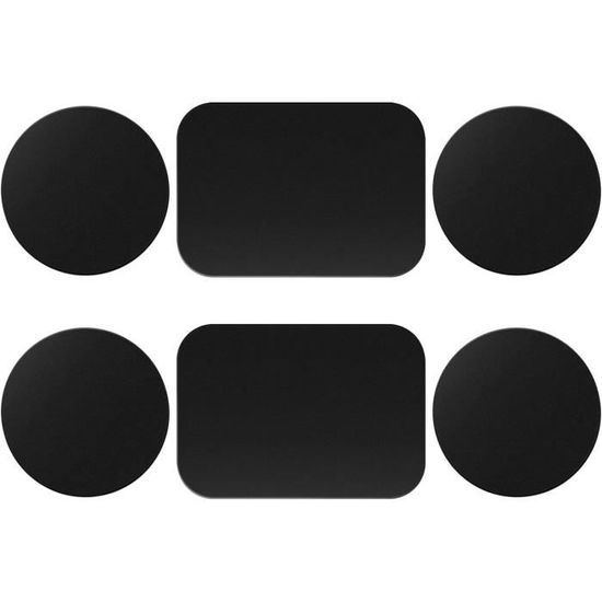 Lot De 6 Plaques Métalliques Pour Support Téléphone Voiture Magnétique - Adhésif Fort - 2 Rectangulaires + 4 Rondes - Argent