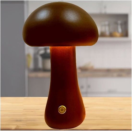 Lampe Champignon Pour Chambre à Coucher, 3 Lumières Tactiles, Intensité Variable, Forme De Champignon, Lampe De Chevet En Bois Pour Salon, Chargement USB, Veilleuse Sans Fil