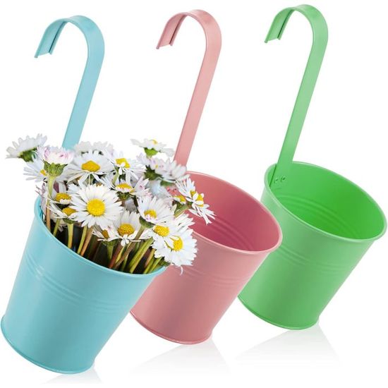 4pcs Pots De Fleurs à Suspendre Métal - Balcon Jardin Avec Crochet Double (Orange+Jaune)