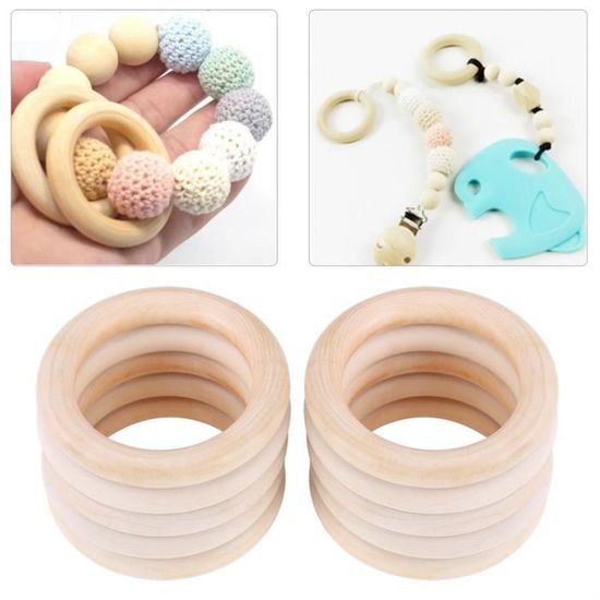 10pcs Anneau de dentition en bois naturel jouet en bois Bracelet bricolage artisanat pour bébé-GUA