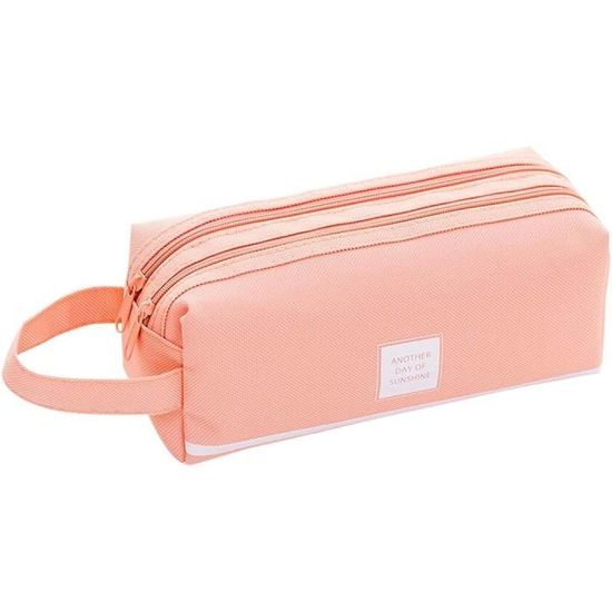Trousse Scolaire 4 Compartiments Grande Capacité - Toile Beige, 21x11,5x6 Cm - Pour Fille, école Ou Maquillage