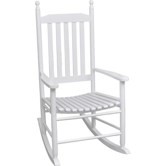Chaise à Bascule Fauteuil à Bascule, Rocking-Chair, Fauteuil berçant  avec siège incurvé Blanc Bois