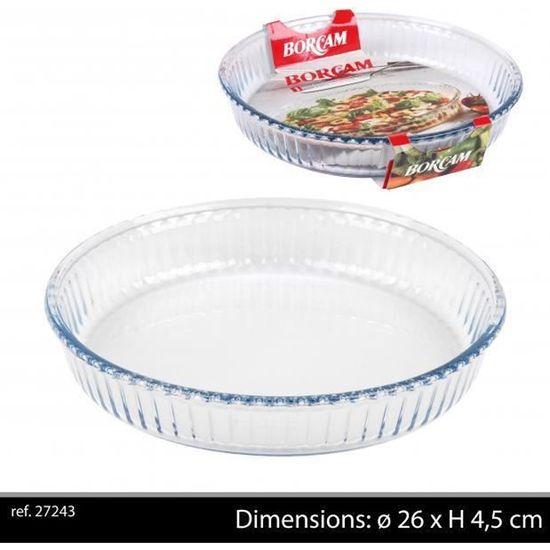 Plat à Tarte En Verre FLAMEFOUR, 27 Cm, 1.6 L, Bon état, Sans Poignée