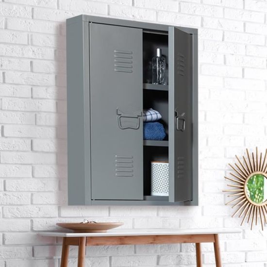 ID MARKET Armoire murale double ESTEL en métal gris foncé Cdiscount