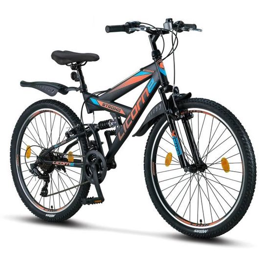 Licorne Bike Vélo VTT 26" Premium Vélo [26, Noir/Bleu/Orange]