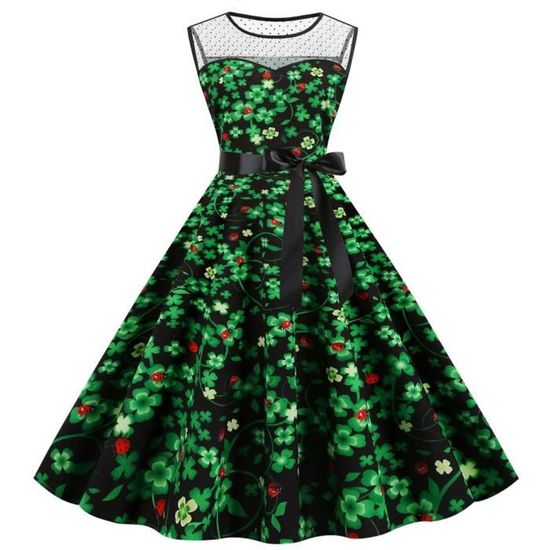 Saint Patrick Robe Saint-Patrick femmes Shamrock Imprimer Robe de soirée maille Splice ...