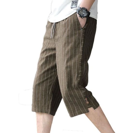 Minetom Homme Été Pantalon en Lin Coton Lâche Capri Shorts Bermudas 3/4 Pantacourt Poches Baggy Cargo Pants Large Cordon de Serrage Grande Taille C Gris Foncé dès 7,99 € - sur