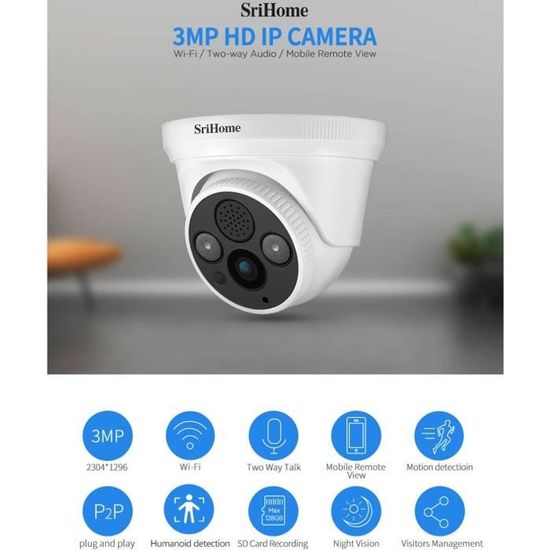 Sricam HD 1080P Caméra IP Sans Fil Wifi Caméra de Surveillance Interieur Securite Maison avec Vision Nocturne Détecteur de Mouvement