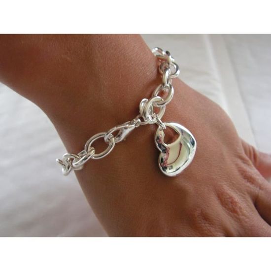 Bracelet IKITA Blanc - Chaînons Et Cœur - Acier Inoxydable - Longueur 17-18 Cm