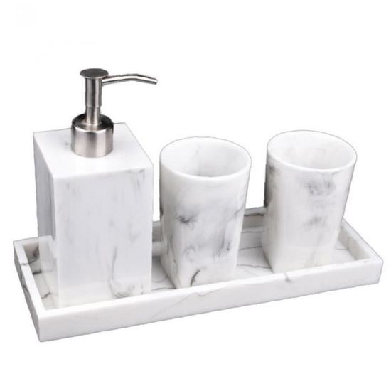 Accessoire de salle de bain Ensemble de marbre Look de toilette Distributeur de savon Distributeur de brosse à dents Kit 4pcs