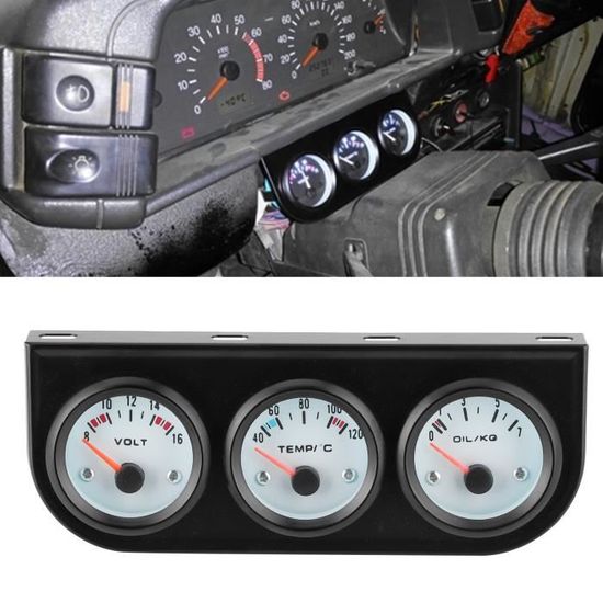 Kit Jauges Voiture Triple 3 En 1 - Température Eau, Pression Huile, Ampèremètre Universel 12V
