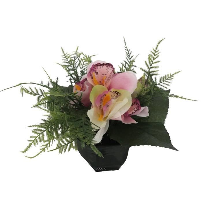Composition vasque d'orchidées artificielles, lestée, H 25 cm, D 28 cm, Rose
