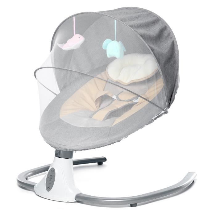LEXLIFE Balancelle bébé électrique avec télécommande, 5 gammes d'oscillation, timeable 8/15/30/60 mins - Transat bébé Disque U Gris