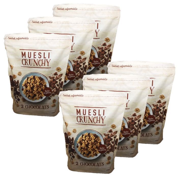 Lot 6x Muesli croustillant aux 2 chocolats - paquet 450g
