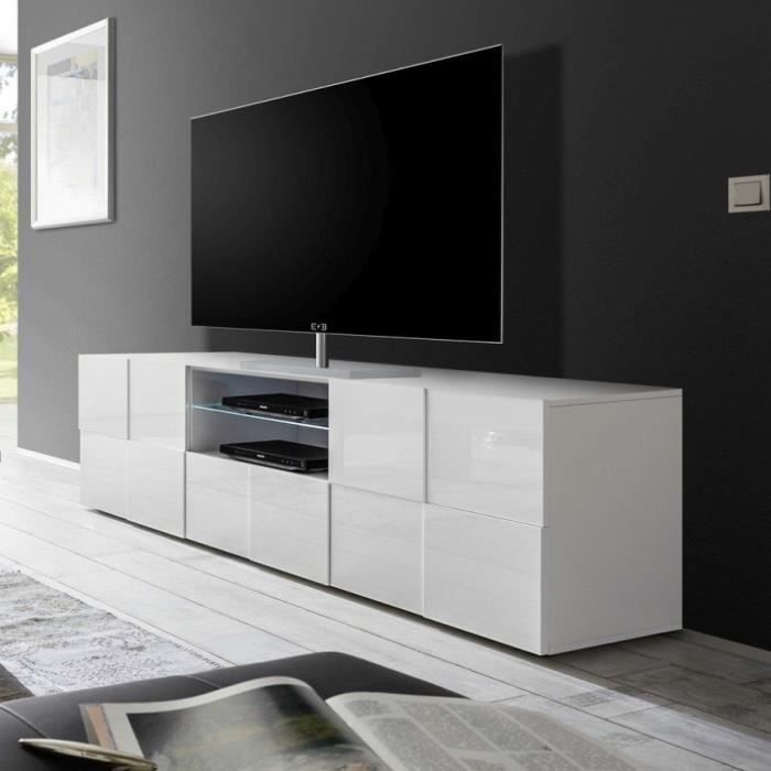 Grand meuble TV blanc laqué brillant DOMINOS L 181 x P 42 x H 57 cm Blanc