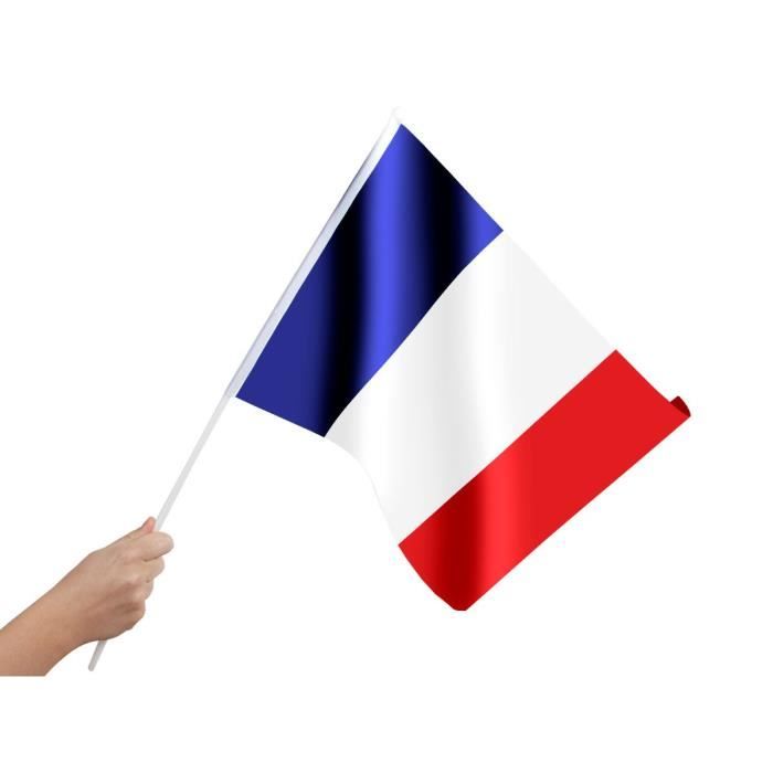 Drapeau Français 30x45 cm de qualité supérieure 100% Polyester (Alsino 00/0822) monté sur une hampe en plastique, à agiter à la
