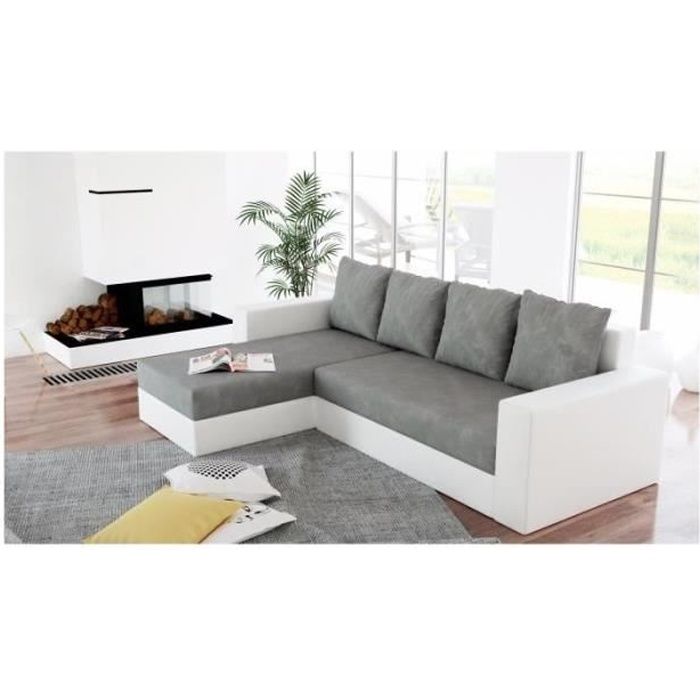 Canapé d'angle convertible et réversible ARION gris et blanc