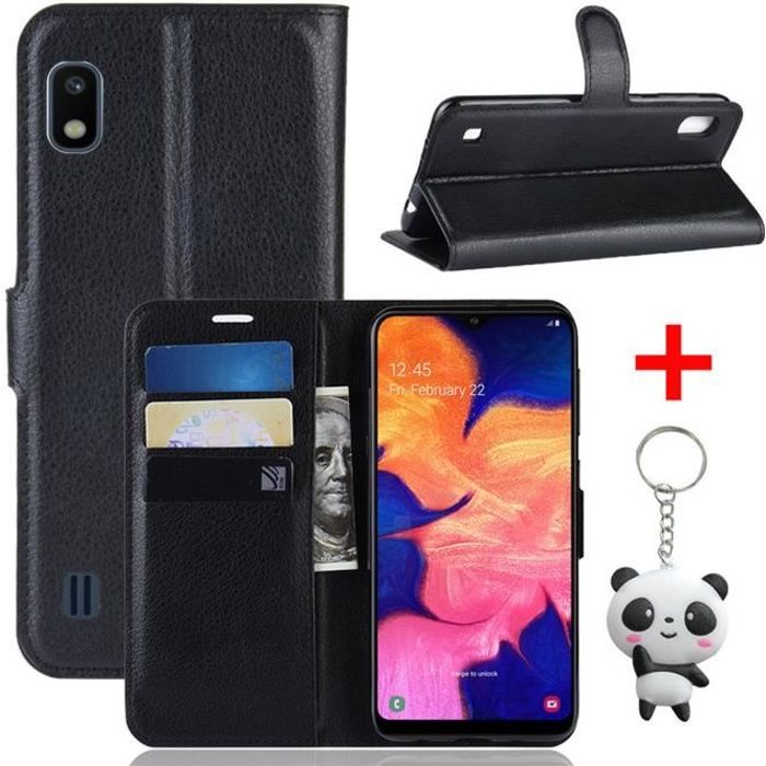 Mode Litchi Texture Housse Samsung Galaxy A10 Housse Luxe Portefeuille Étui à rabat Housse Noir