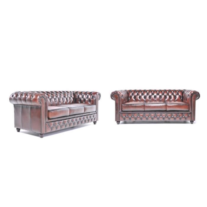 Chesterfield - Canapé 3 places 2x Chesterfield Orginal Brighton Antique - Marron