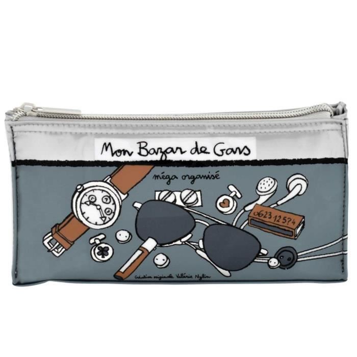 Trousse de Rangement à Bazar DE GARS MÉGA ORGANISÉ Gris - Idée Cadeau Original pour Garçon Homme Valérie Nylin DLP Derrière La Porte