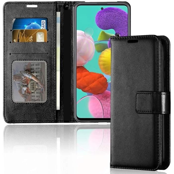 Coque Pour Samsung Galaxy A71 Simili Cuir Housse Rabat Flip Cover Noir