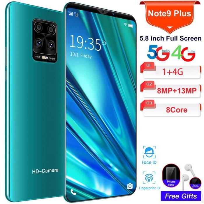 NOTE9 Smartphone Android 5.8- grand écran 1G + 4G - double SIM carte - Face ID + Empreintes Digitales - vert