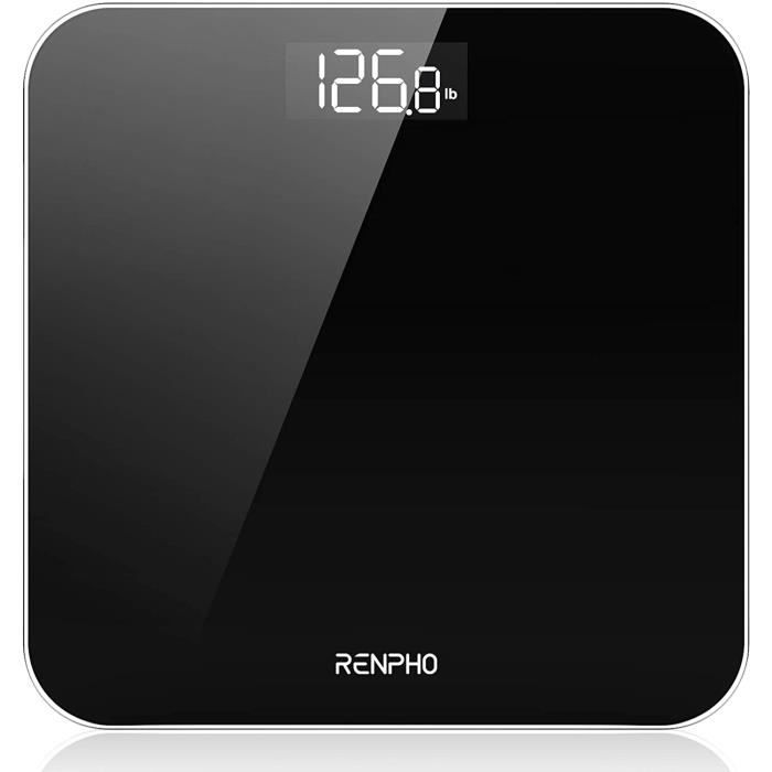 Pèse-personne Numérique RENPHO, Pèse-personne de Haute Précision avec Affichage Lumineux, Technologie Step-On, 400 lb, Noir
