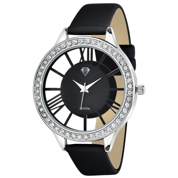 Montre femme bracelet cuir noir So Charm made with 48 crystal from Swarovski Elements 42 mm Noir
