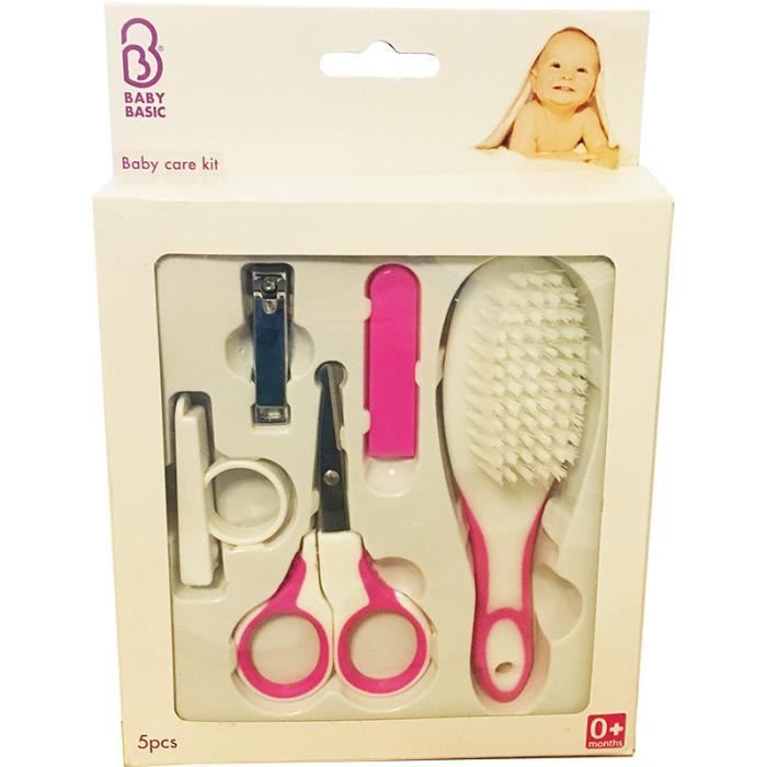 Set de Toilette Soin Bébé - Manucure et Brosse - 5 Pièces - Rose