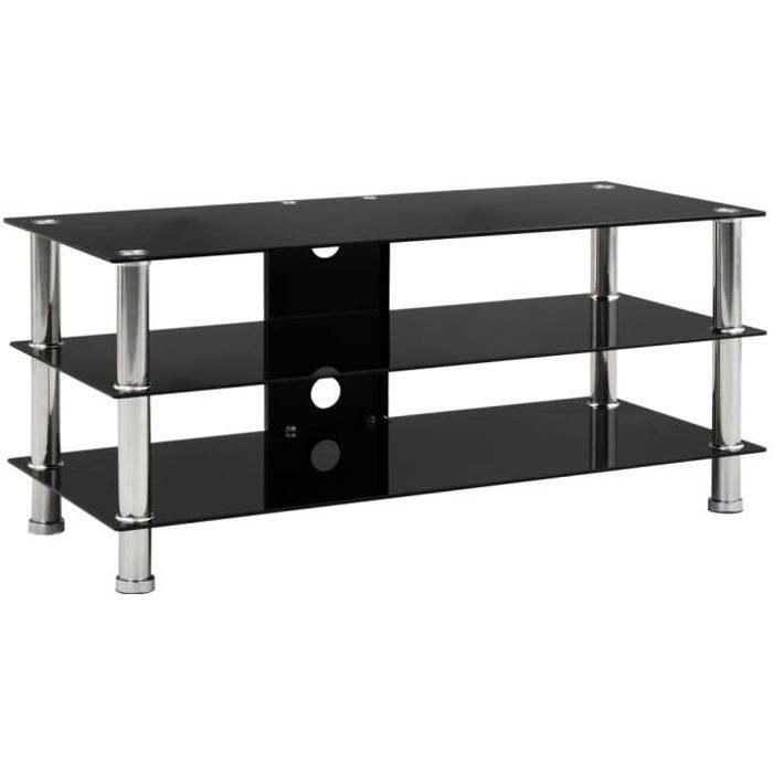 Meuble TV Noir 90x40x40 cm Verre trempé