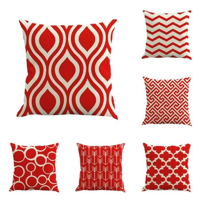 6PCS Housses de coussin en tissu imprimé 45x45 cm pour Décoration du Accueil Hotel Festival #1515 Géométrie rouge