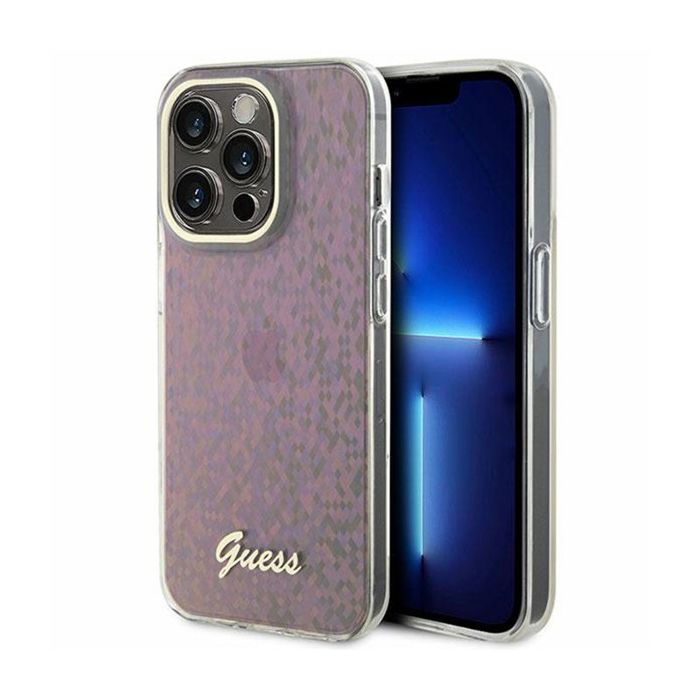 Guess GUHCP15XHDECMP Coque Rigide pour iPhone 15 Pro Max 6 7'' IML Faceted Mirror Disco Iiridescent