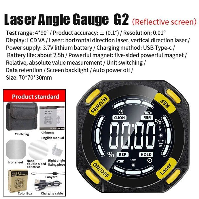 Rapporteur D'Angle Numérique Magnétique 4 Côtés Avec Laser - Inclinomètre Haute Précision Pour Bois, Construction Et Machines
