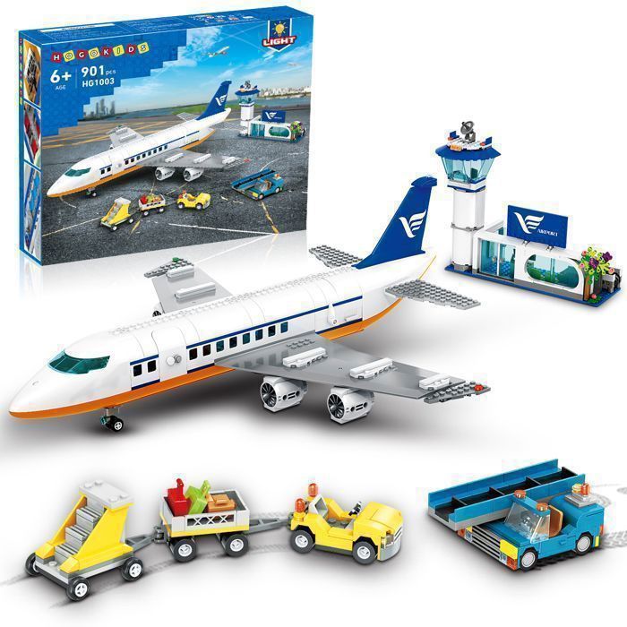 Ensemble de construction - HOGOKIDS - Aéroport Central (901 pièces) - Éclairage LED - Terminal aéroportuaire - 535 cm