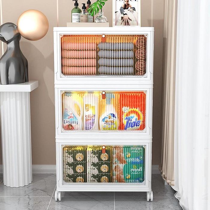 Lot De 3 Boîte De Rangement Ouverte En Tissu, Panier Rangement Pliable, Crème, 47x28x20 Cm - Boite de rangement