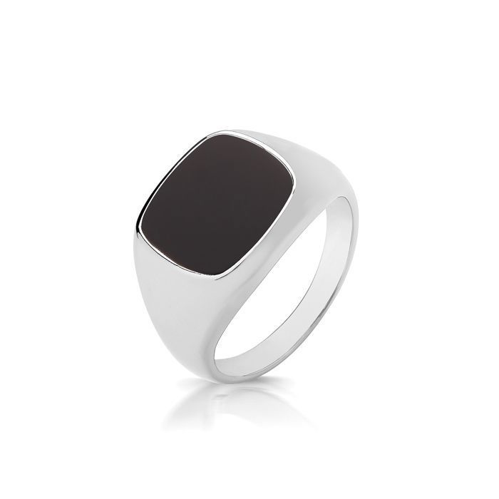 Bague Ancienne En Argent 925 Avec Onyx Noir - Taille 52 - Occasion
