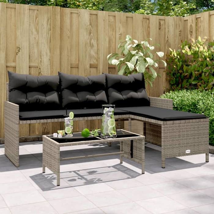 vidaXL Canapé de Jardin avec Table et Coussins en Forme de Siège de Patio Meuble de Terrasse Balco Extérieur 365571 - vue 9